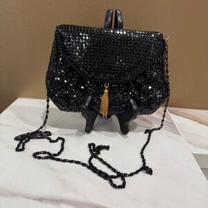 Vintage Black Metal Mesh Handbag, Gold tassle